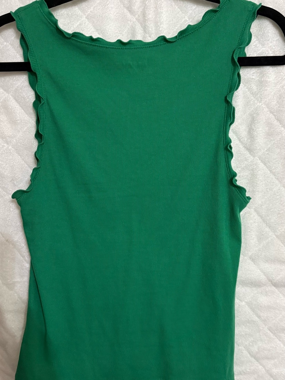 Old Navy Green Ribbed V-Neck Tank with Ruffle Trim - Picture 2 of 3